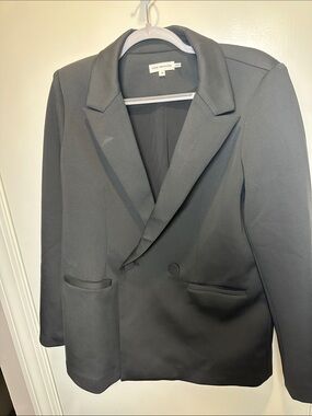 Good American Black Double-Breasted Tailored Scuba Blazer (19)